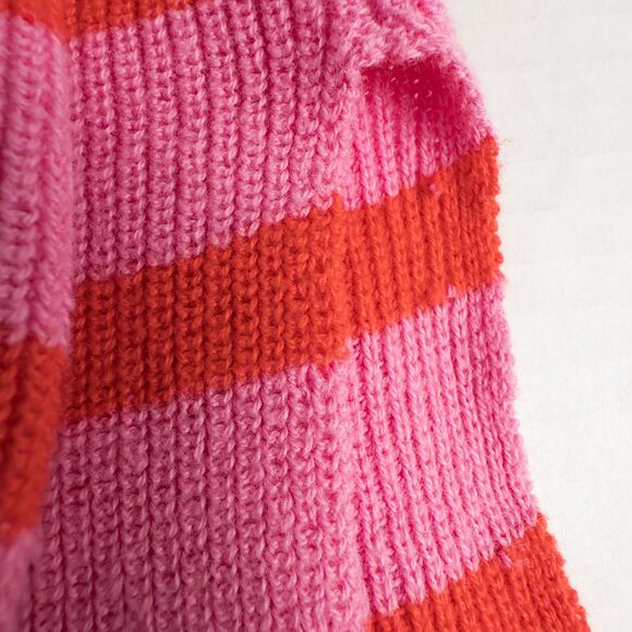 LOFT Stripe Textured Split Neck Sweater Womens Medium Pink Burst Cotton Preppy - Picture 14 of 16